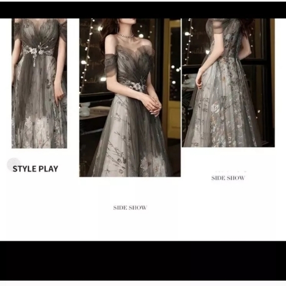 Gray, Floral Print ,Case Up, Applique,  Lace, Mesh, Sequins, Ball Gown - Picture 10 of 16